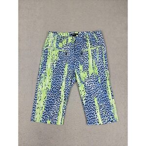DKNY Golf Shorts Womens 6 Blue Green Animal Print Bermuda Zip Pockets Stretch